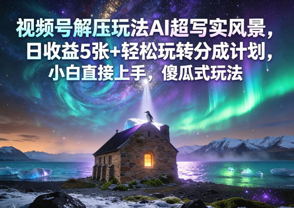 视频号解压玩法AI超写实风景，日收益5张+轻松玩转分成计划，小白直接上手，傻瓜式玩法 - 52网创-52网创