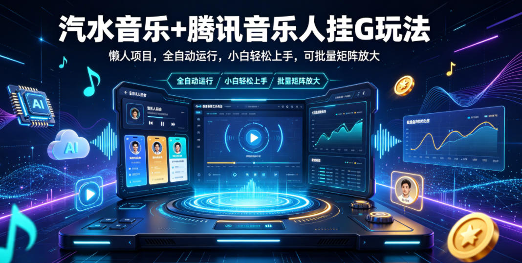 汽水音乐+腾讯音乐人挂G玩法，懒人项目，全自动运行，小白轻松上手，可批量矩阵放大【揭秘】-52网创