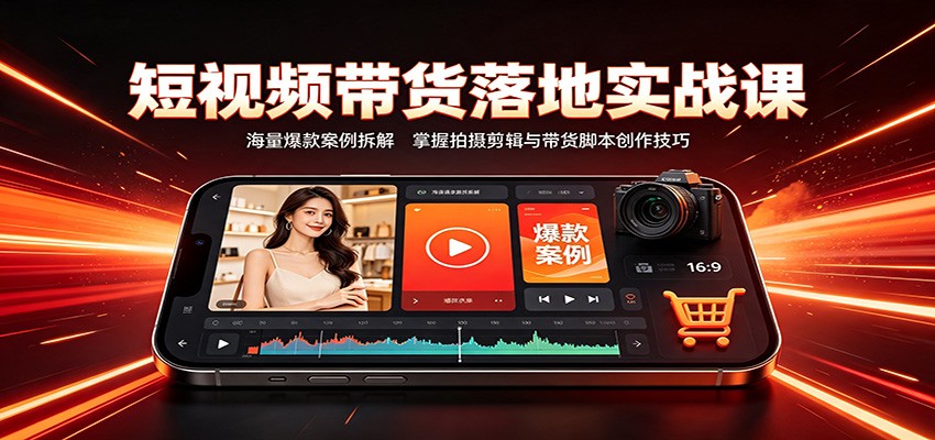 短视频带货落地实战课：海量爆款案例拆解，掌握拍摄剪辑与带货脚本创作技巧-52网创