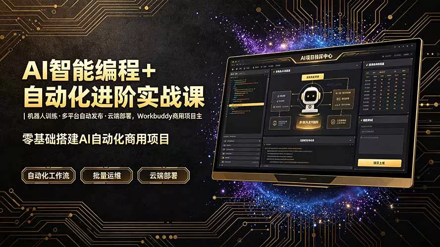 AI智能编程+自动化进阶实战课｜机器人训练·多平台自动发布·云端部署，Workbuddy商用项目全流程教学 - 52网创-52网创