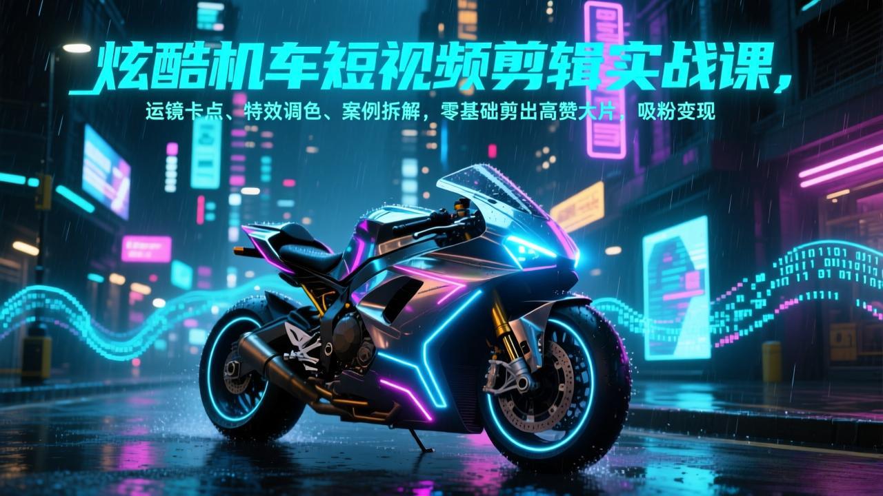 炫酷机车短视频剪辑实战课，运镜卡点、特效调色、案例拆解，零基础剪出高赞大片，吸粉变现 - 52网创-52网创