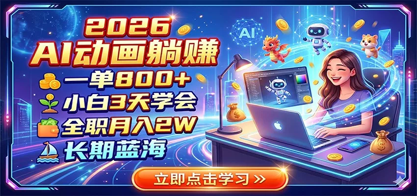 2026 AI动画躺赚：一单800+，小白3天学会，全职月入2W，长期蓝海-52网创