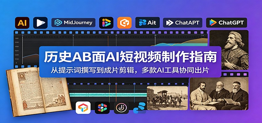 历史AB面AI短视频制作指南：从提示词撰写到成片剪辑，多款AI工具协同出片 - 52网创-52网创