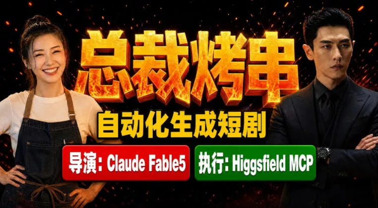 Claude Fable5担任导演+Higgsfield MCP落地执行｜《总裁烤串》真人质感短剧全自动AI生成全流程教学 - 52网创-52网创