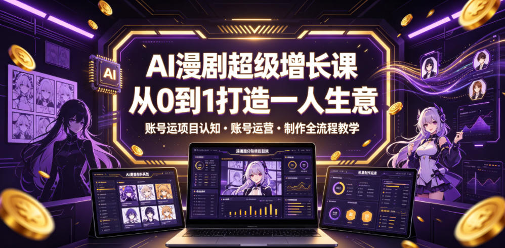 AI漫剧超级增长课，从0到1打造一人生意，项目认知・账号运营・制作全流程教学-52网创