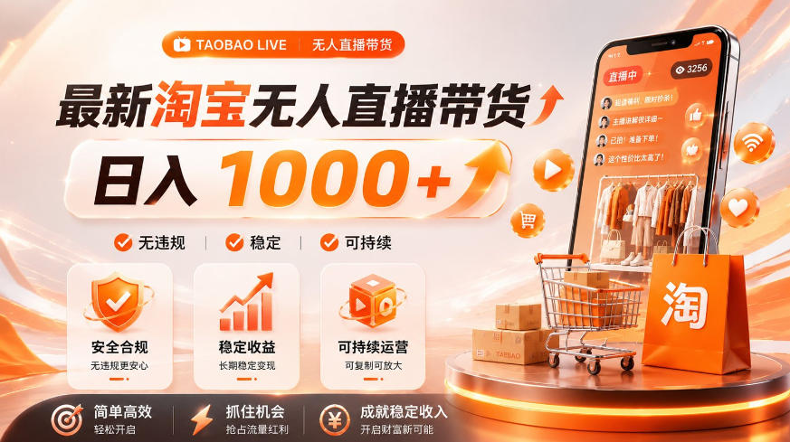 拒绝死工资！淘宝无人直播，让你睡觉都在进账，单设备日入1k+普通人的变现蓝海【揭秘】 - 52网创-52网创