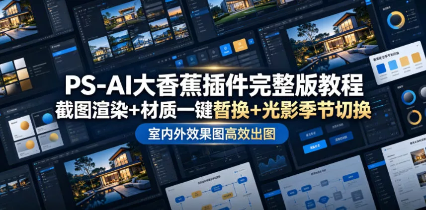 PS-AI大香蕉插件完整版教程，截图渲染+材质一键替换+光影季节切换，室内外效果图高效出图高阶课程 - 52网创-52网创