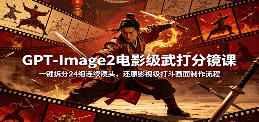 GPT-Image2电影级武打分镜课：一键拆分24组连续镜头，还原影视级打斗画面制作流程 - 52网创-52网创