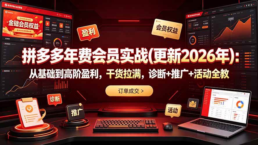 （19290期）拼多多年费会员实战(更新2026年)：从基础到高阶盈利，干货拉满，诊断+推广+活动全教 - 52网创-52网创
