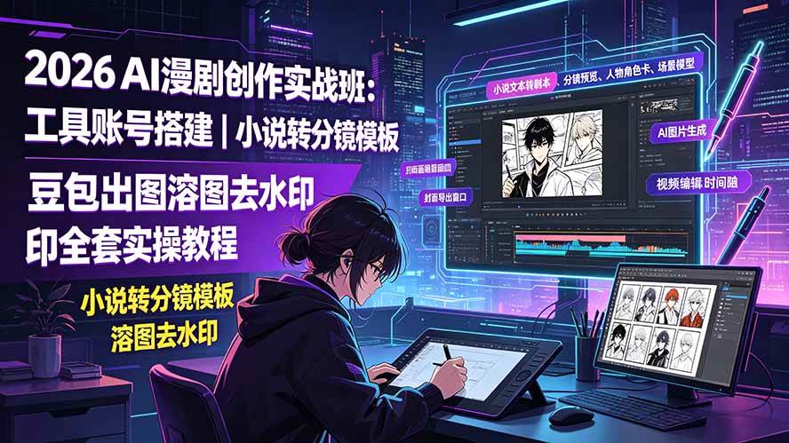 （19433期）2026AI漫剧创作实战班：工具账号搭建｜小说转分镜模板｜豆包出图溶图去水印全套实操教程 - 52网创-52网创