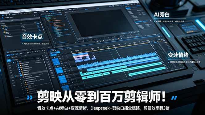 （18867期）剪映从零到百万剪辑师！音效卡点+AI旁白+变速情绪，Deepseek+剪映口播全链路，剪辑效率翻3倍 - 52网创-52网创