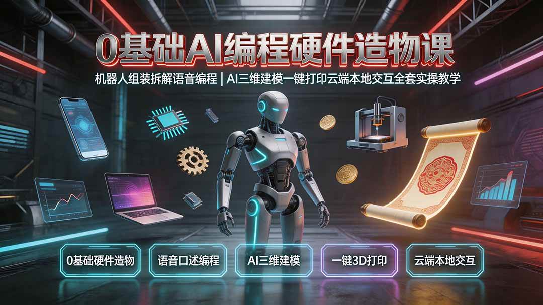 （19612期）0基础AI编程硬件造物课｜机器人组装拆解语音编程，AI三维建模一键打印云端本地交互全套实操教学 - 52网创-52网创