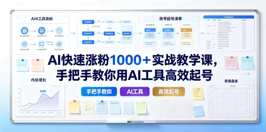 AI快速涨粉1000＋实战教学课，手把手教你用AI工具高效起号 - 52网创-52网创