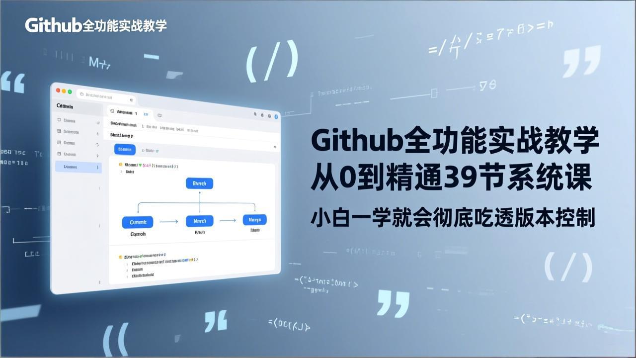 GitHub-全功能实战教学，从0到精通39节系统课，小白一学就会彻底吃透版本控制-52网创