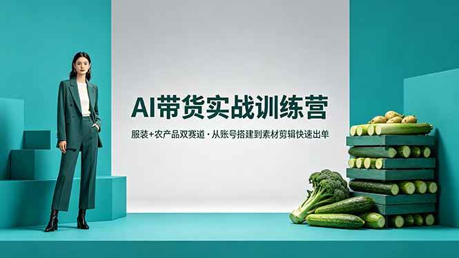 （18355期）AI带货实战训练营，服装+农产品双赛道，从账号搭建到素材剪辑快速出单-52网创