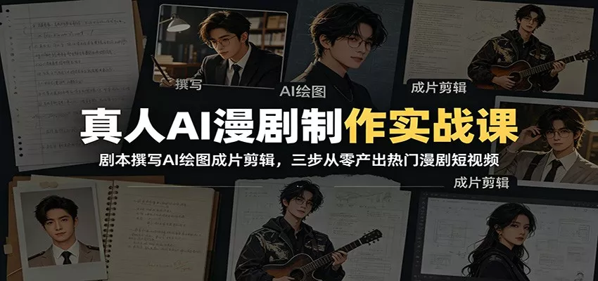 真人AI漫剧制作实战课：剧本撰写AI绘图成片剪辑，三步从零产出热门漫剧短视频-52网创