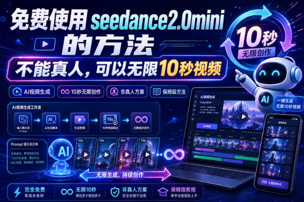 免费使用seedance2.0mini的方法，不能真人，可以无限10秒视频，9图+3音频参考-52网创