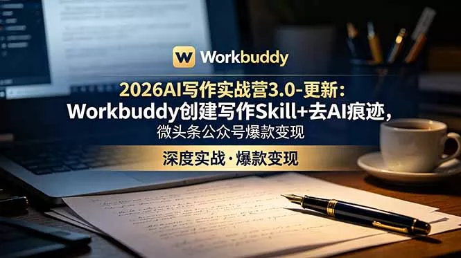 2026AI写作实战营3.0-更新：Workbuddy创建写作Skill+去AI痕迹，微头条公众号爆款变现 - 52网创-52网创