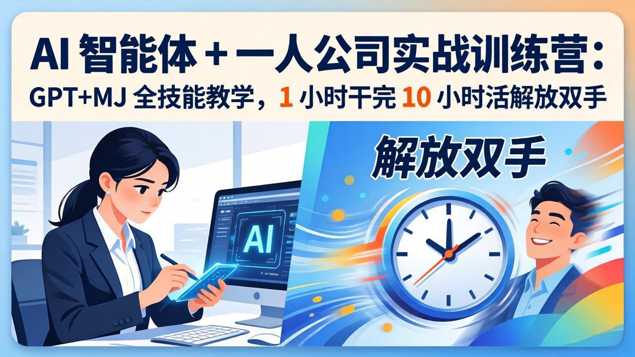 AI 智能体 + 一人公司实战训练营：GPT+MJ 全技能教学，1 小时干完 10 小时活解放双手-52网创