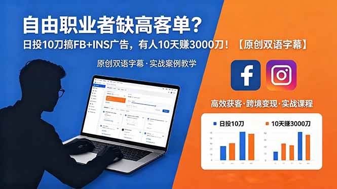（18489期）自由职业者缺高客单？日投 10 刀搞 FB+INS 广告，有人 10 天赚 3000 刀！【原创双语字幕】-52网创