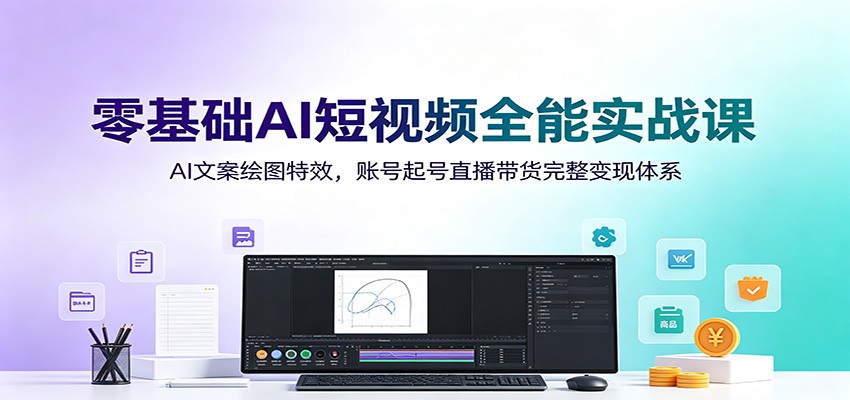 零基础AI短视频全能实战课：AI文案绘图特效，账号起号直播带货完整变现体系 - 52网创-52网创