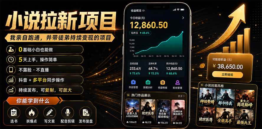 （19379期）抖音及多平台小说拉新项目：我亲自跑通并持续带徒弟实操｜0基础小白5天上手快速变现 - 52网创-52网创