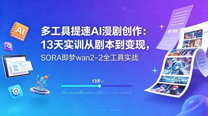 多工具提速AI漫剧创作：13天实训从剧本到变现，SORA即梦wan2-2全工具实战 - 52网创-52网创